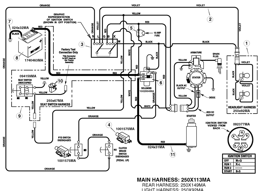 Electrical System Diagram and Parts List for 405627X51A 2007 Briggs and Stratton Lawn Tractor